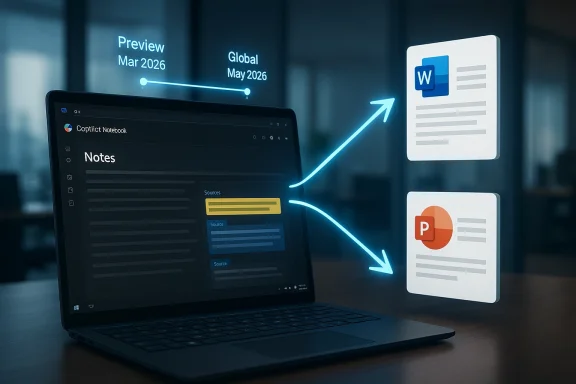 Laptop screen shows document sources with glowing timeline arrows and Word/PowerPoint file icons.
