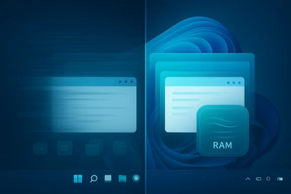 Blue digital illustration of computer windows and RAM memory module for computing/storage.