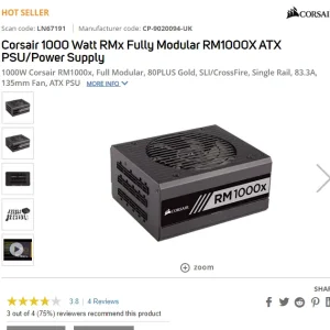 Corsair 1000 Watt RMx Fully Modular RM1000X ATX PSUPower Supply.webp