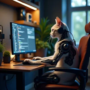 Future Tech Cat With A Mouse.webp