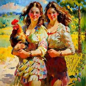 Two Sisters And A Rooster.jpg